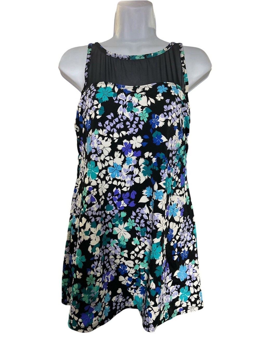 Swim Solutions Women’s Swimsuit Dress 8 Multicolor Floral Tummy Control Mesh